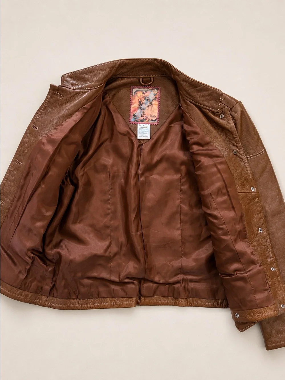 Vintage Y2K Zelda Cognac Lamb Leather Jacket Utility Pocket Boho Size 8 - Picture 5 of 7